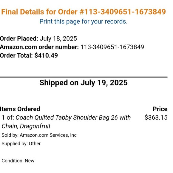 Tabby 26 genuine leather dragonfruit color Coach crossbody or shoulder bag - Picture 3 of 7